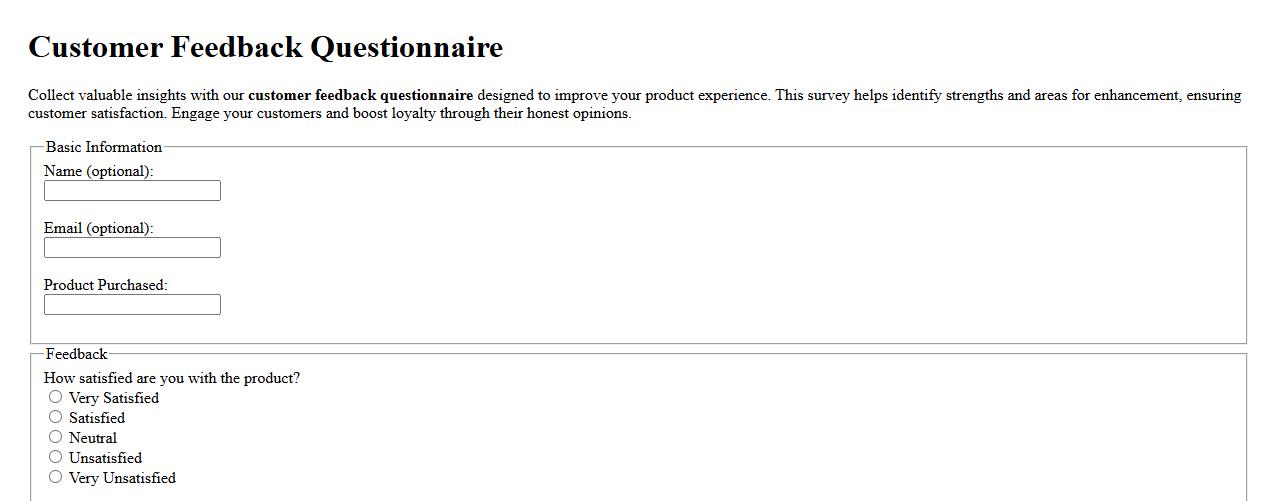Customer feedback questionnaire after product purchase image preview