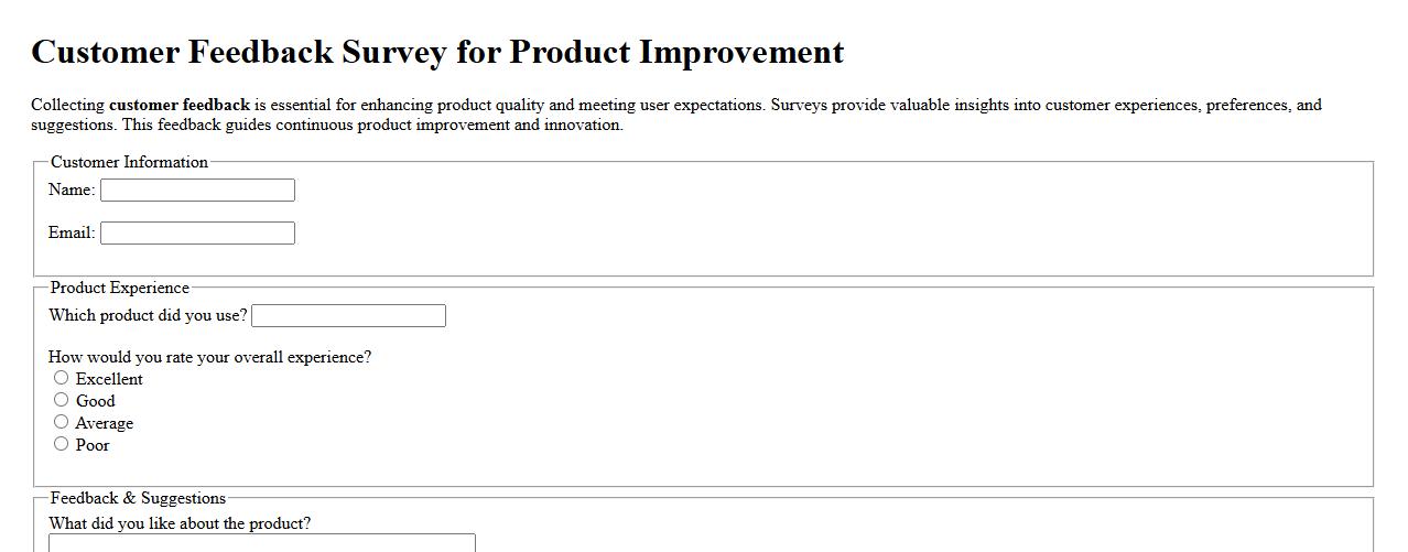 Customer feedback survey for product improvement image preview