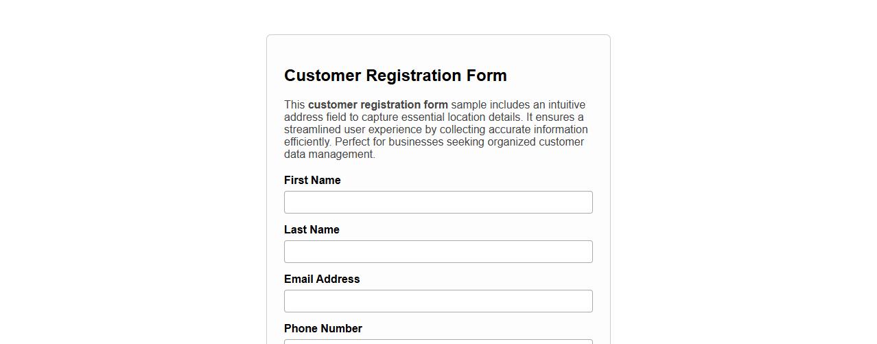 Customer registration form sample with address field image preview