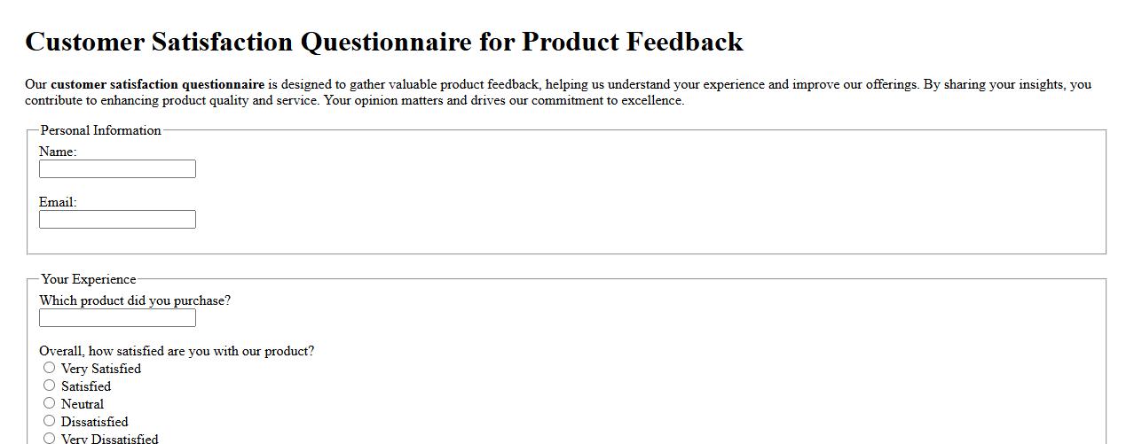 Customer satisfaction questionnaire for product feedback image preview