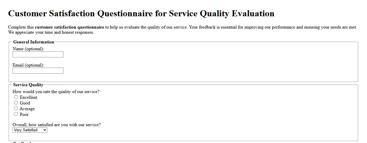 Customer satisfaction questionnaire for service quality evaluation image preview