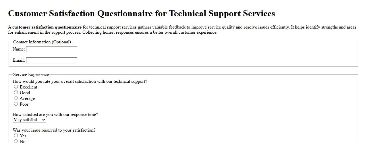 Customer satisfaction questionnaire for technical support services image preview