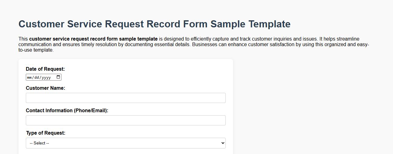 customer service request record form sample template image preview