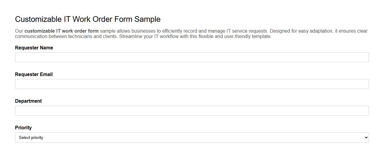 customizable IT work order form sample image preview