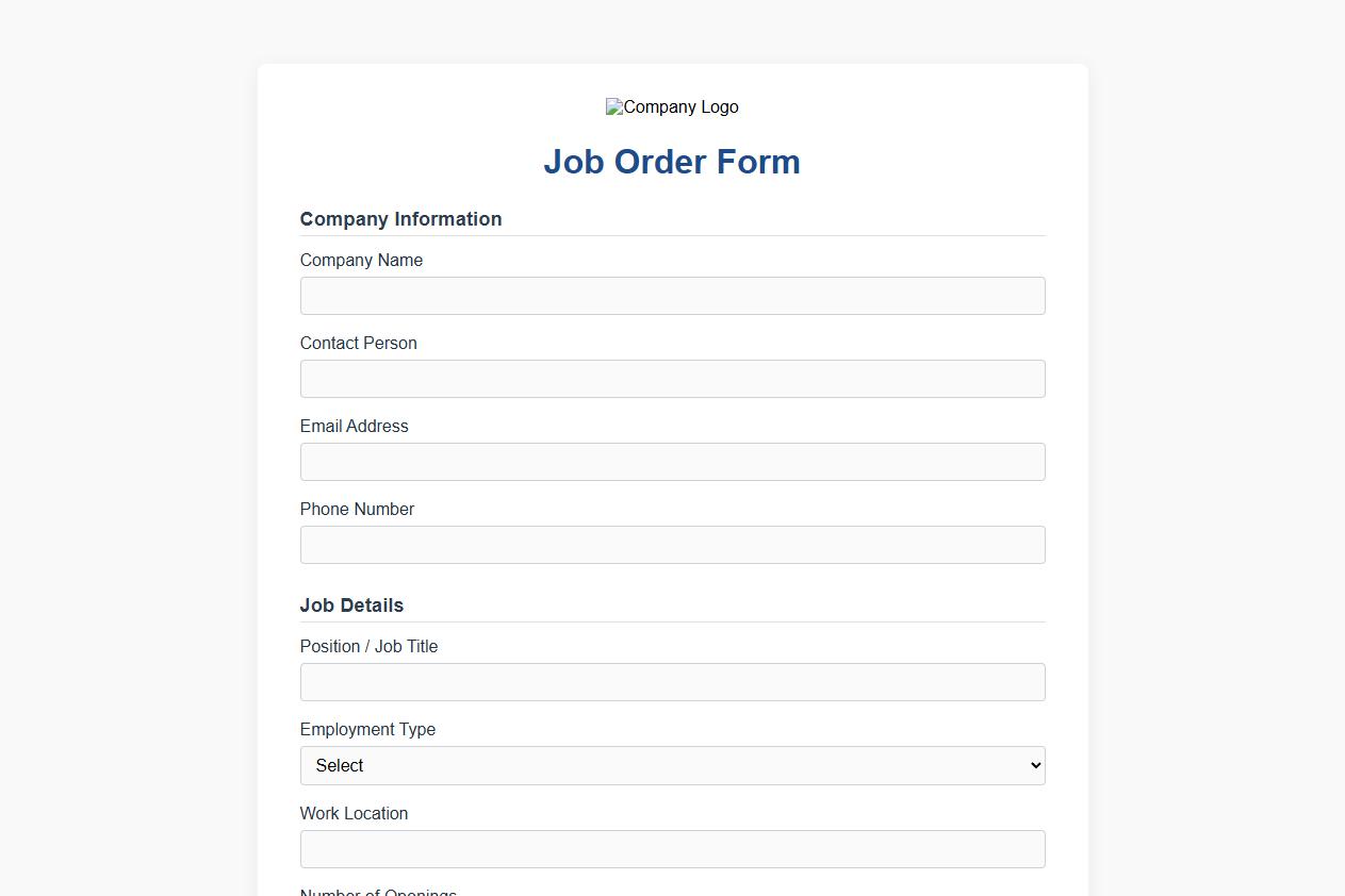 customizable job order form sample with logo image preview