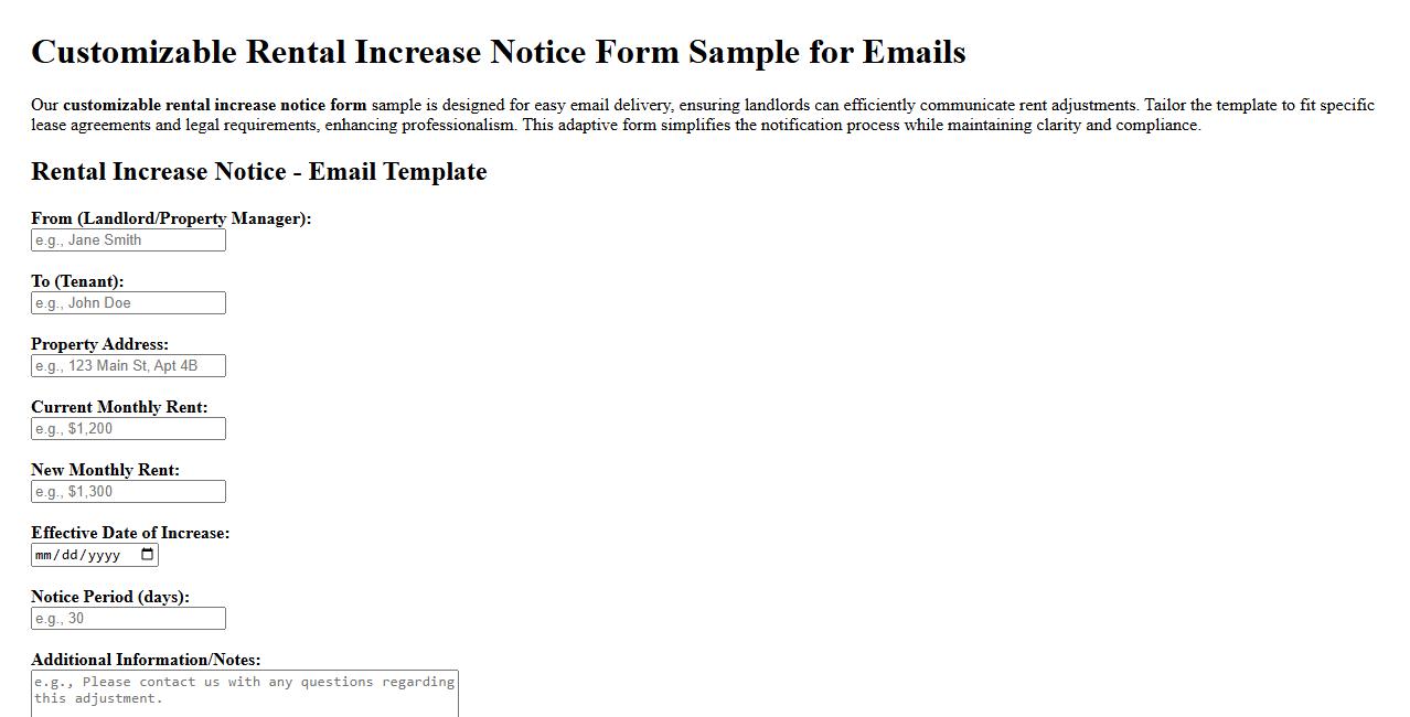 Customizable rental increase notice form sample for emails image preview