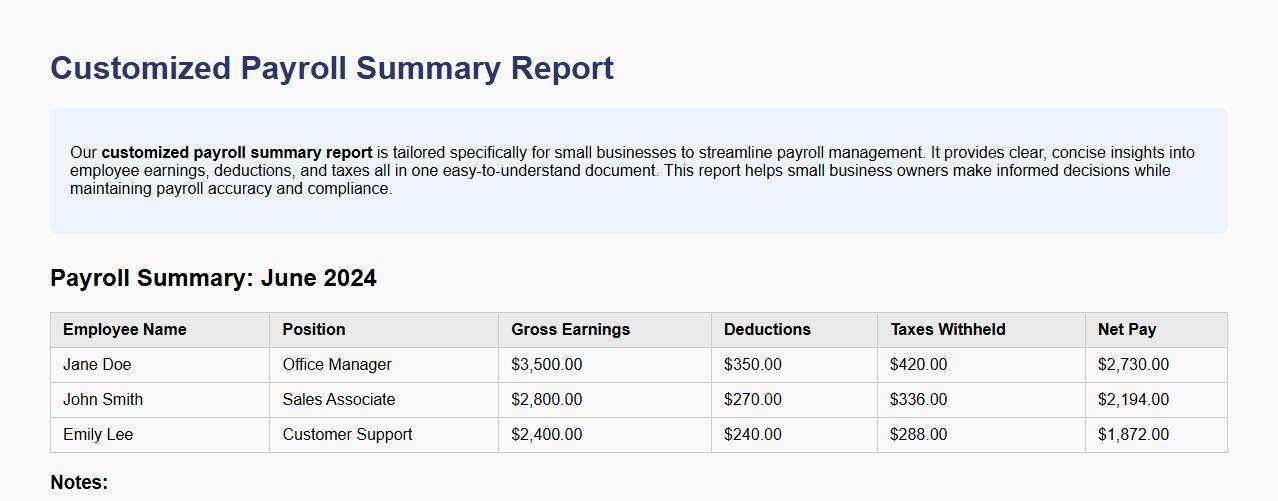 customized payroll summary report for small businesses image preview