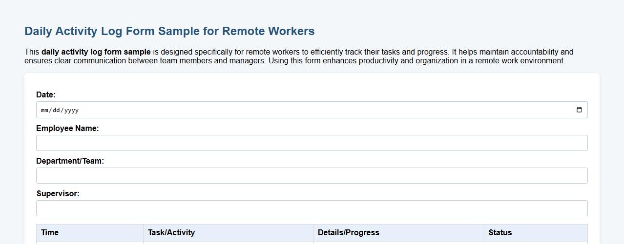 daily activity log form sample for remote workers image preview
