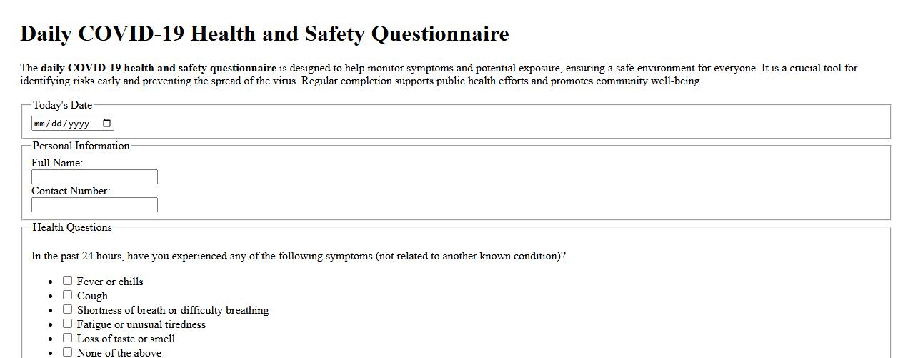 daily covid-19 health and safety questionnaire image preview