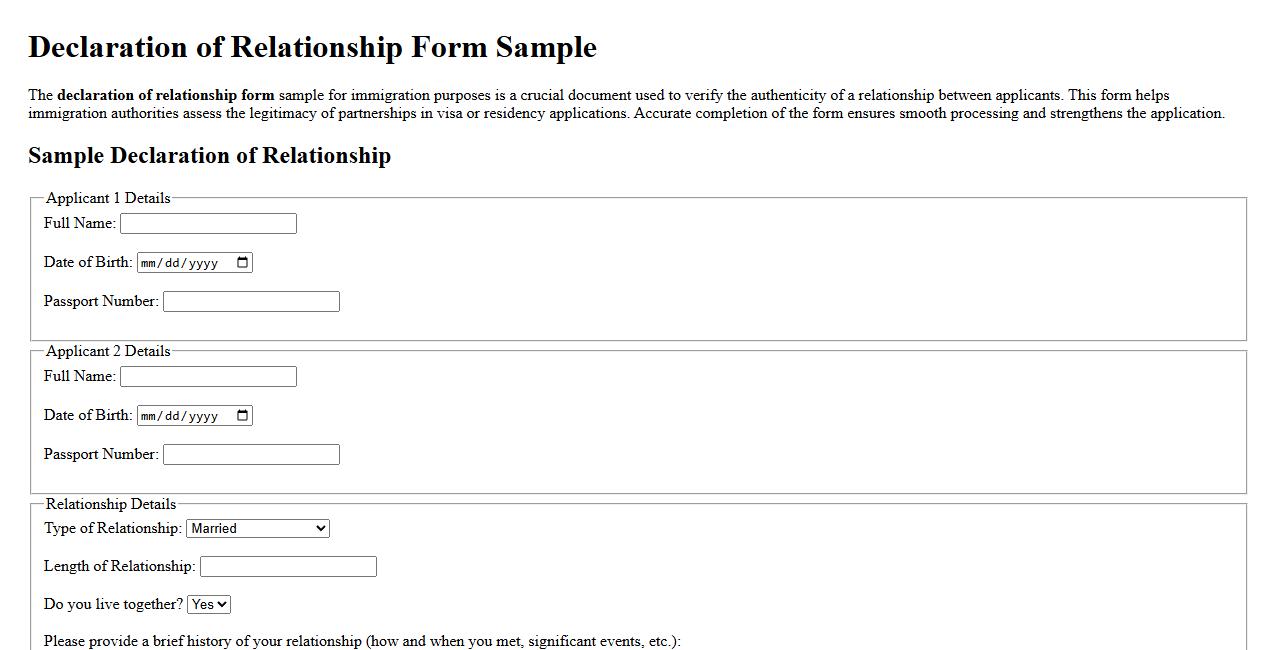 declaration of relationship form sample for immigration purposes image preview