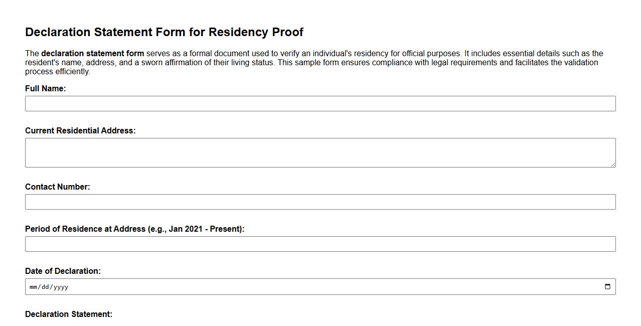 Declaration statement form sample for residency proof image preview