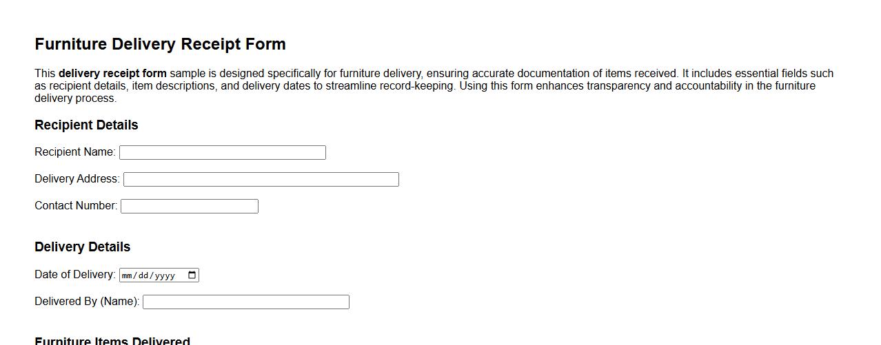 Delivery receipt form sample for furniture delivery image preview