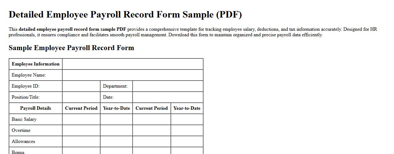 detailed employee payroll record form sample PDF image preview