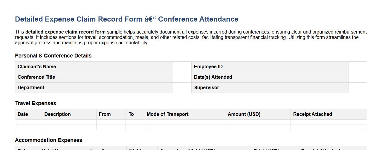 detailed expense claim record form sample for conferences image preview