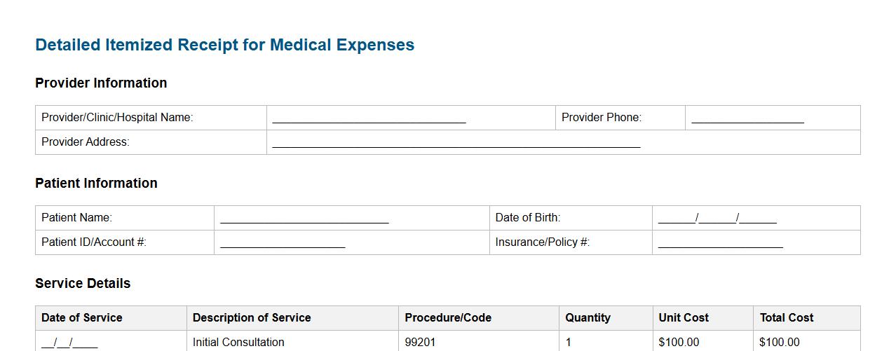 detailed itemized receipt form example for medical expenses image preview