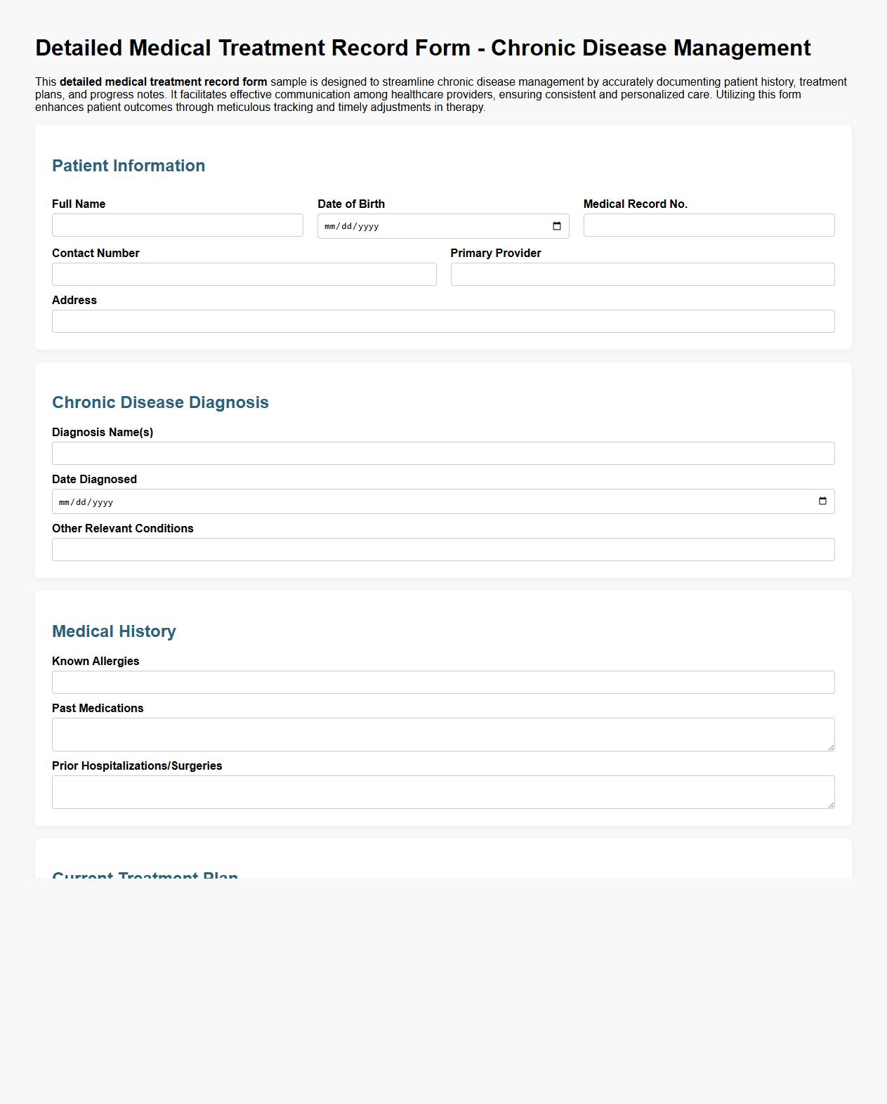 Detailed medical treatment record form sample for chronic disease management image preview