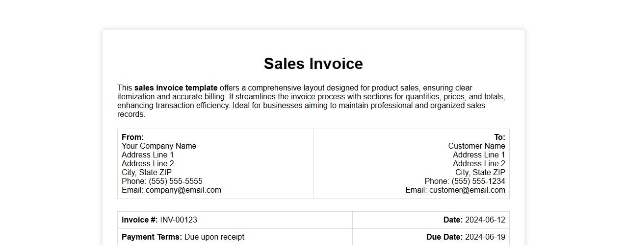 Detailed sales invoice template for product sales image preview