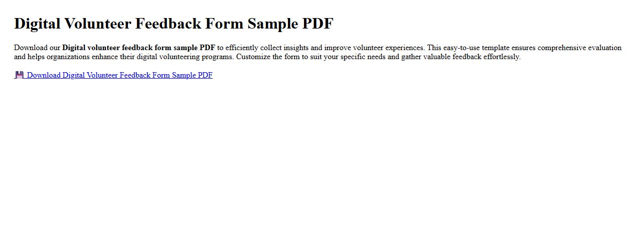 Digital volunteer feedback form sample PDF image preview