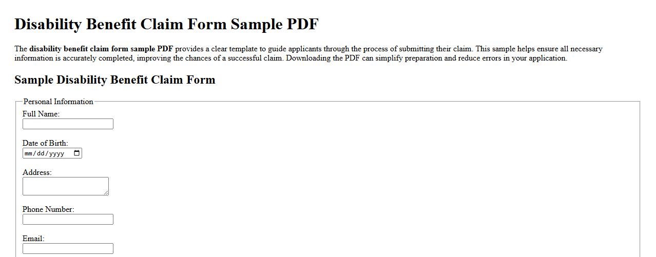 disability benefit claim form sample pdf image preview