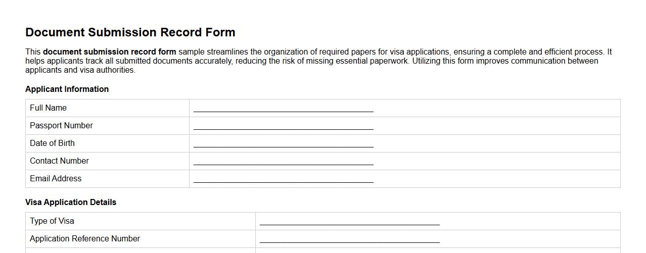 Document submission record form sample for visa applications image preview