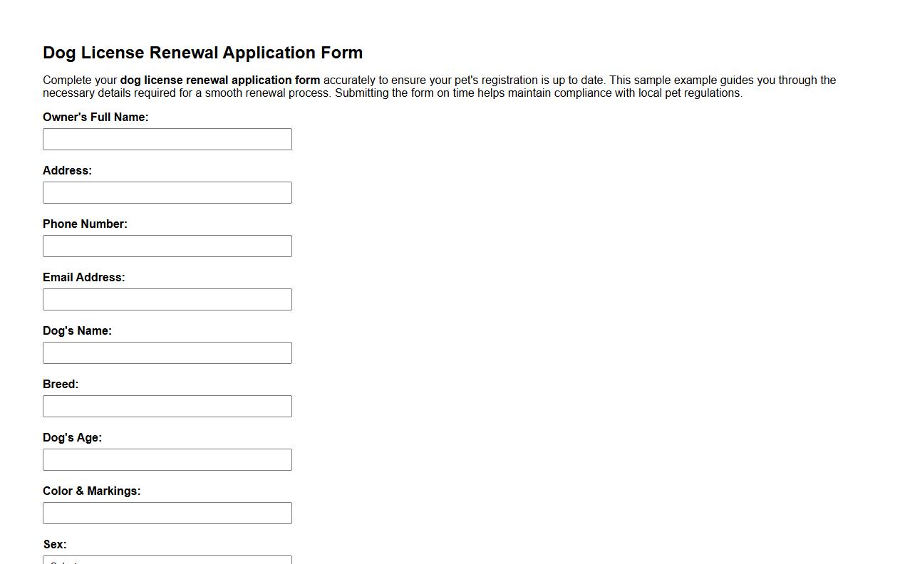 dog license renewal application form sample example image preview