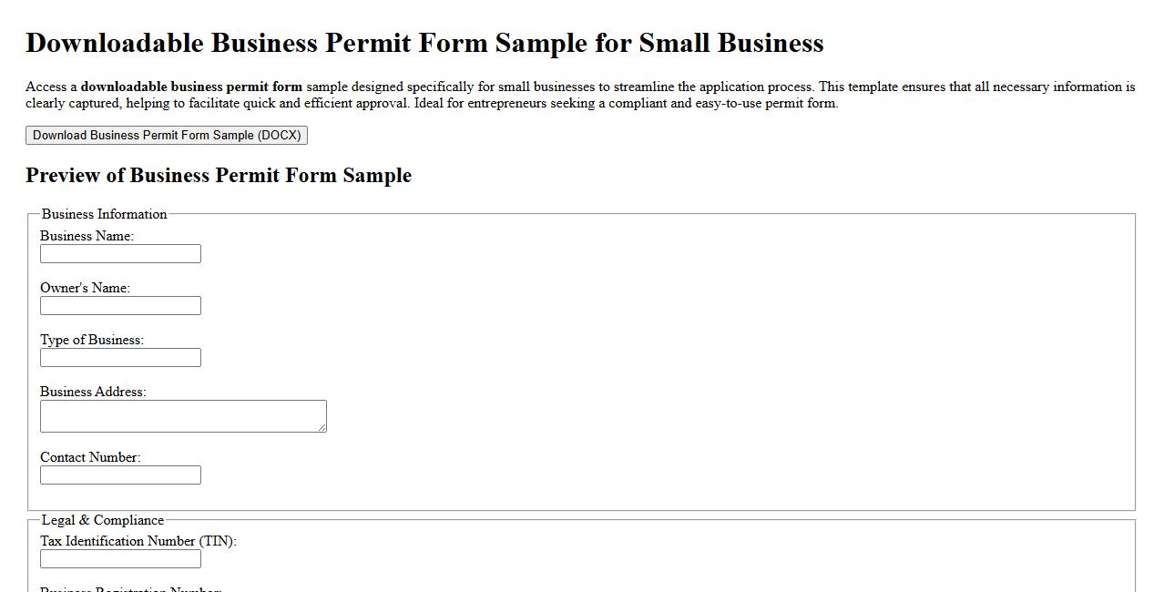 downloadable business permit form sample for small business image preview