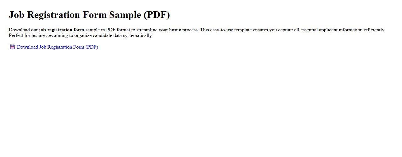 downloadable job registration form sample in PDF image preview