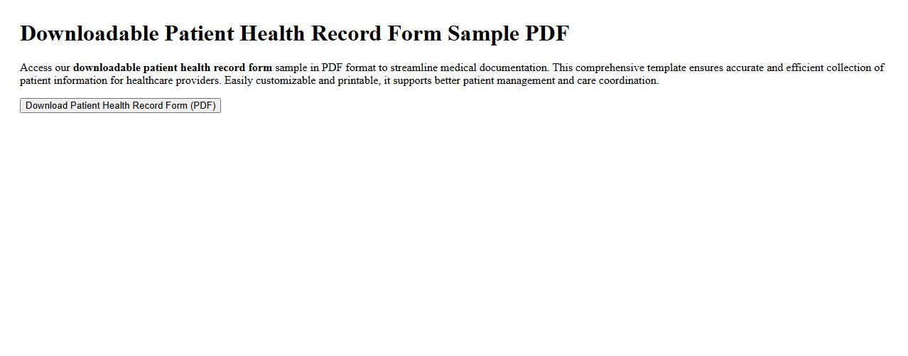 downloadable patient health record form sample PDF image preview