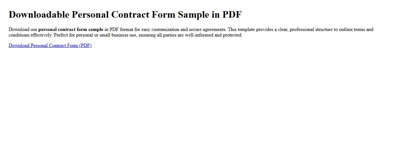 Downloadable personal contract form sample in PDF image preview