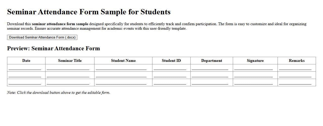 downloadable seminar attendance form sample for students image preview