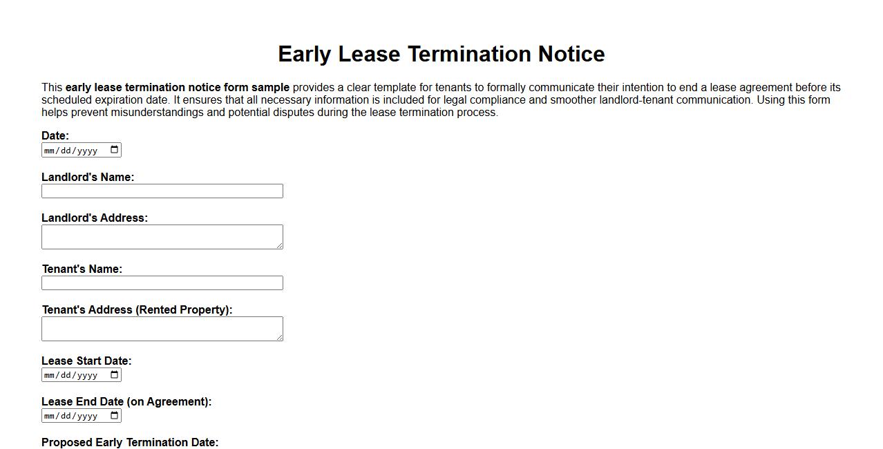 early lease termination notice form sample image preview