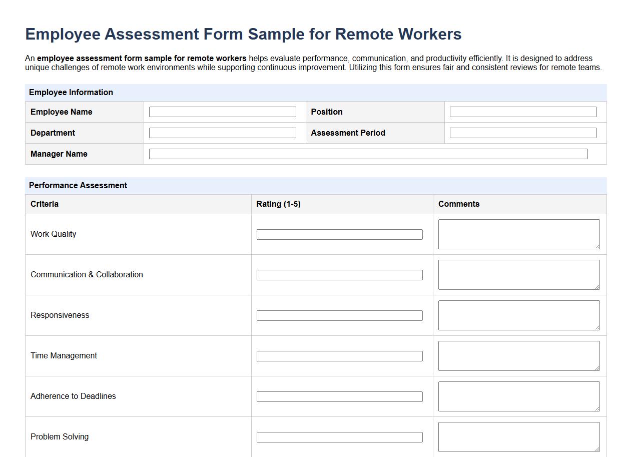 employee assessment form sample for remote workers image preview