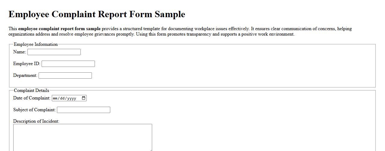 employee complaint report form sample image preview