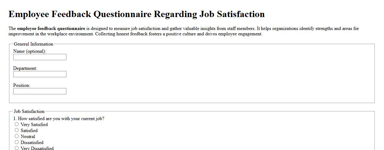 Employee feedback questionnaire regarding job satisfaction image preview