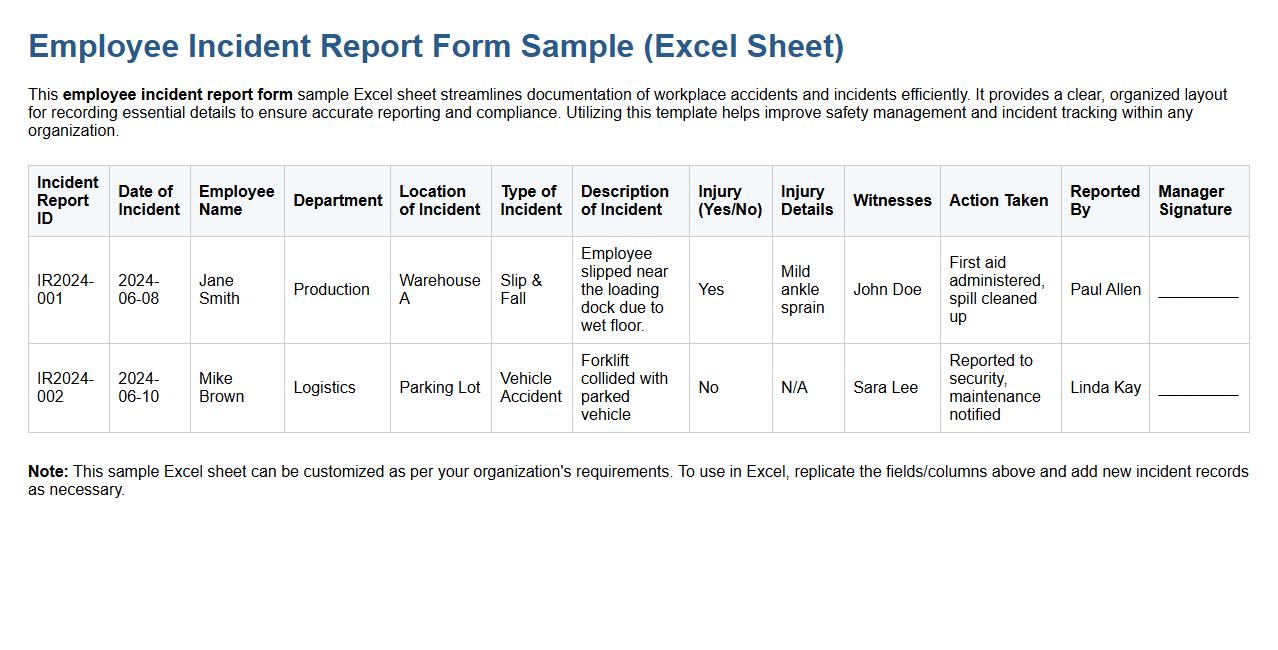 employee incident report form sample excel sheet image preview