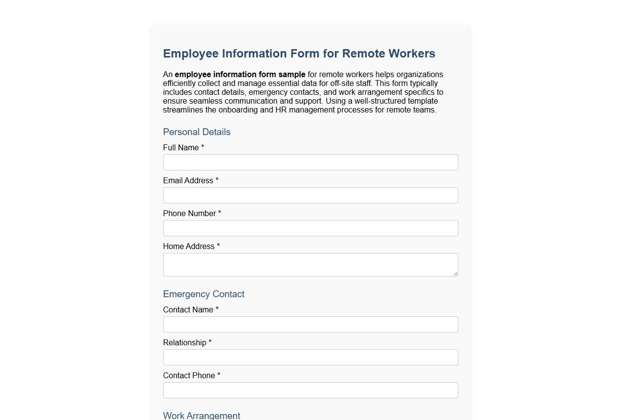 employee information form sample for remote workers image preview
