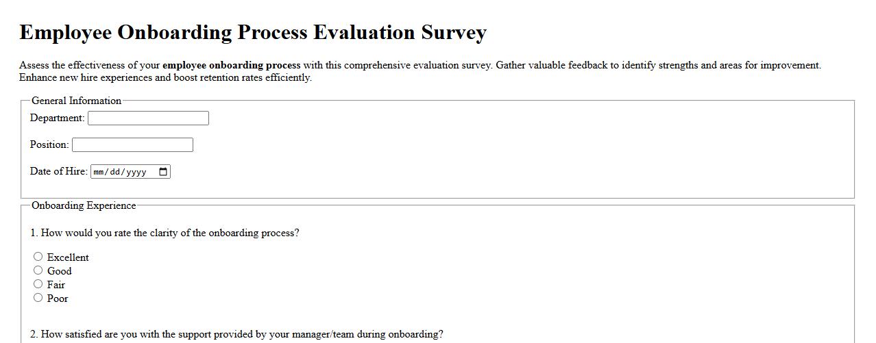 Employee onboarding process evaluation survey image preview