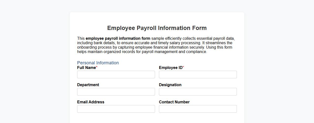 employee payroll information form sample with bank details image preview
