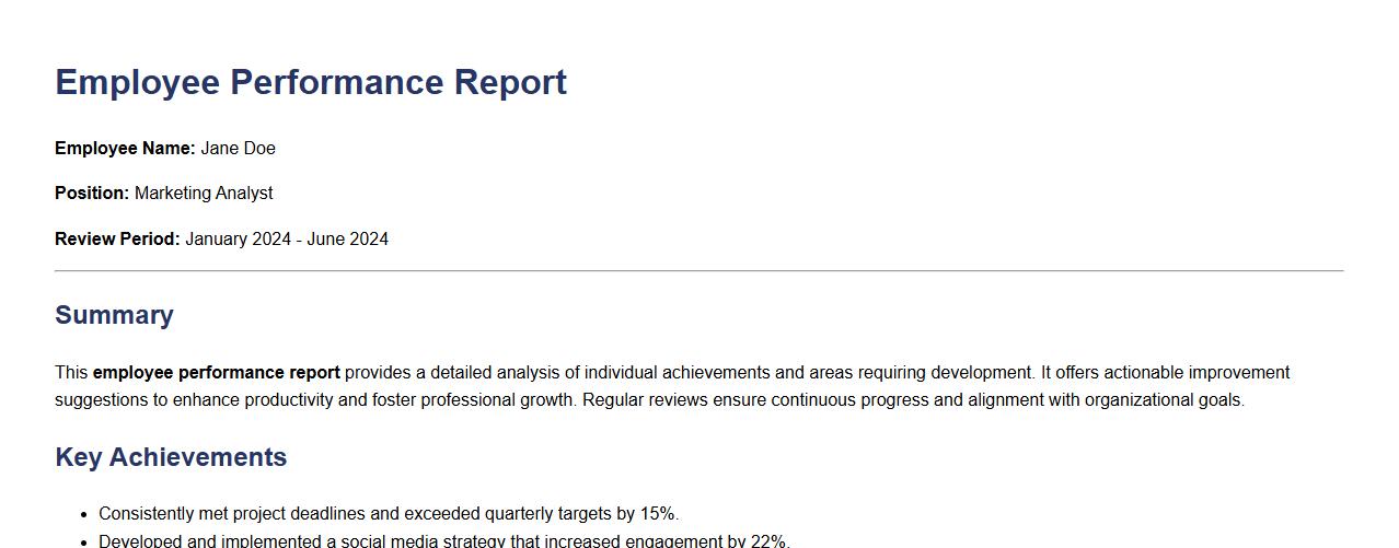 employee performance report with improvement suggestions image preview