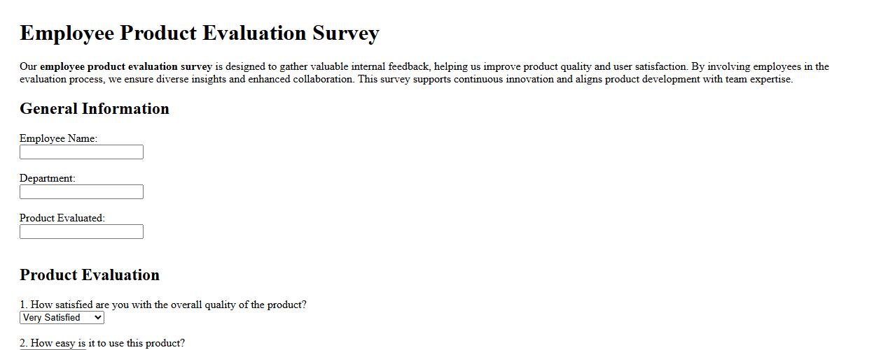 employee product evaluation survey for internal feedback image preview