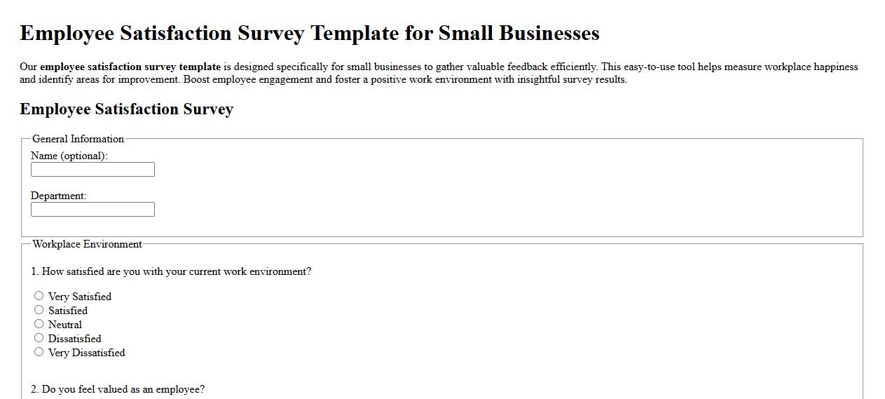 Employee satisfaction survey template for small businesses image preview