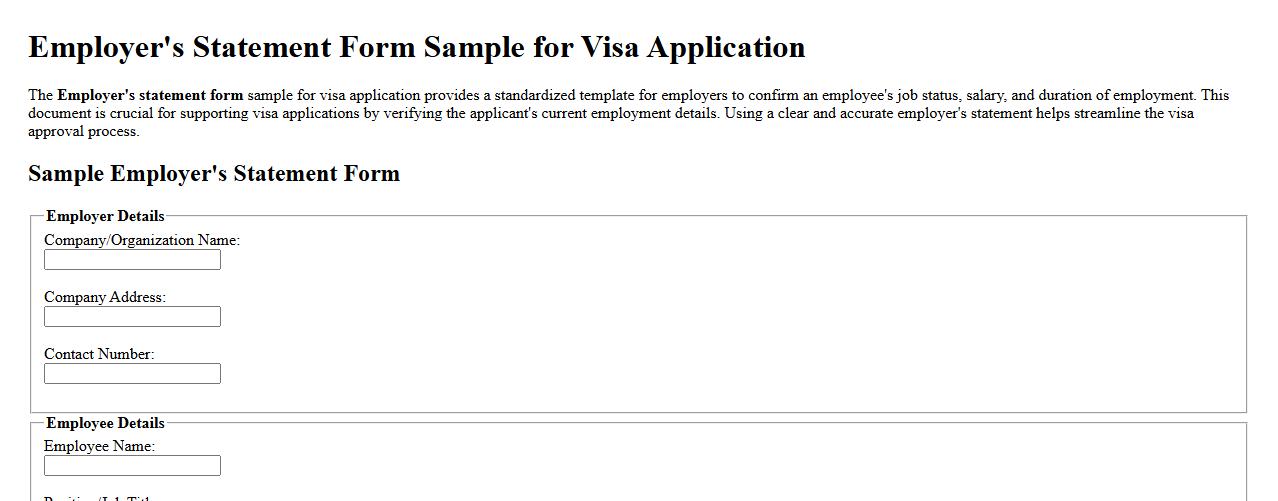 Employer’s statement form sample for visa application image preview
