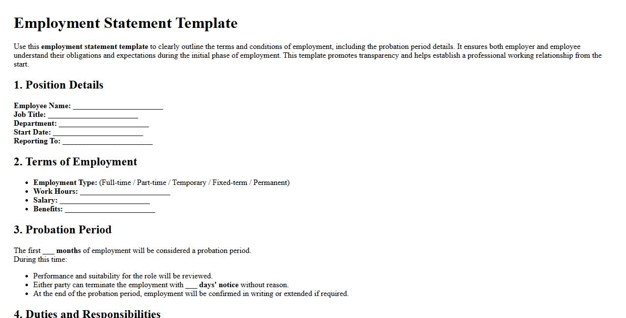 Employment statement template including probation period image preview