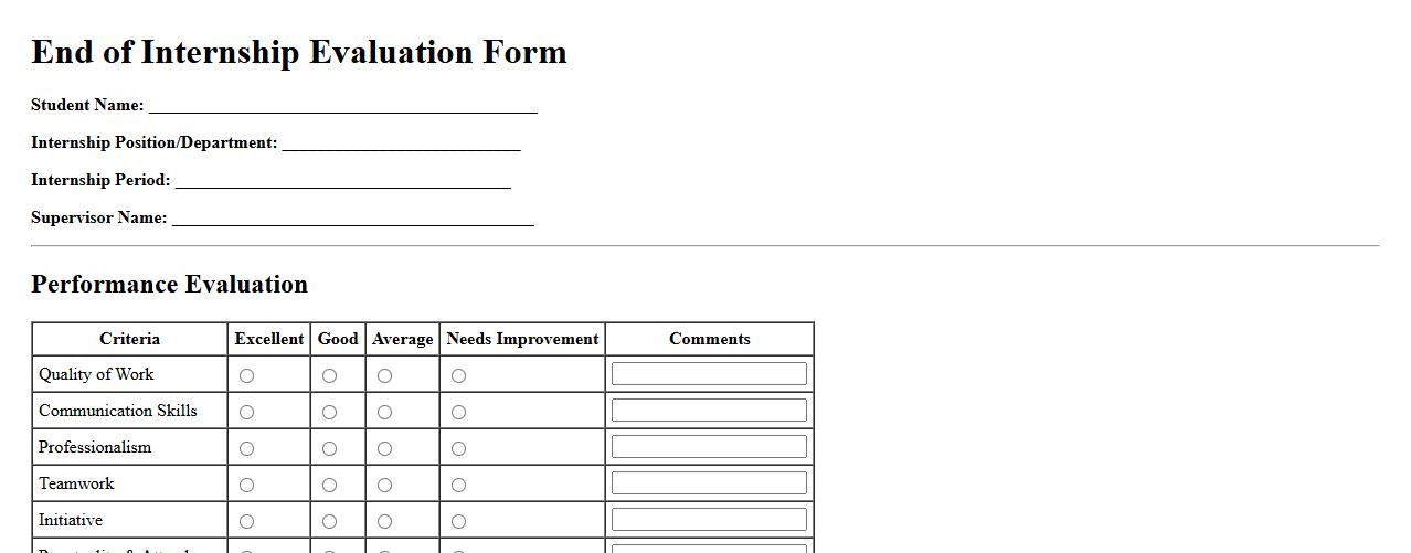 end of internship evaluation form sample for students image preview