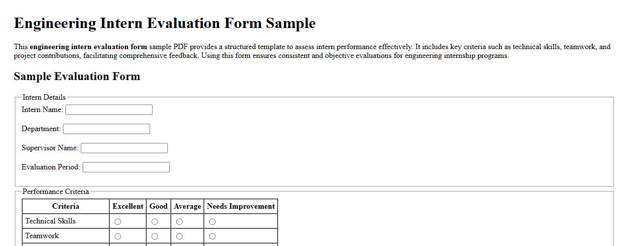 engineering intern evaluation form sample pdf image preview