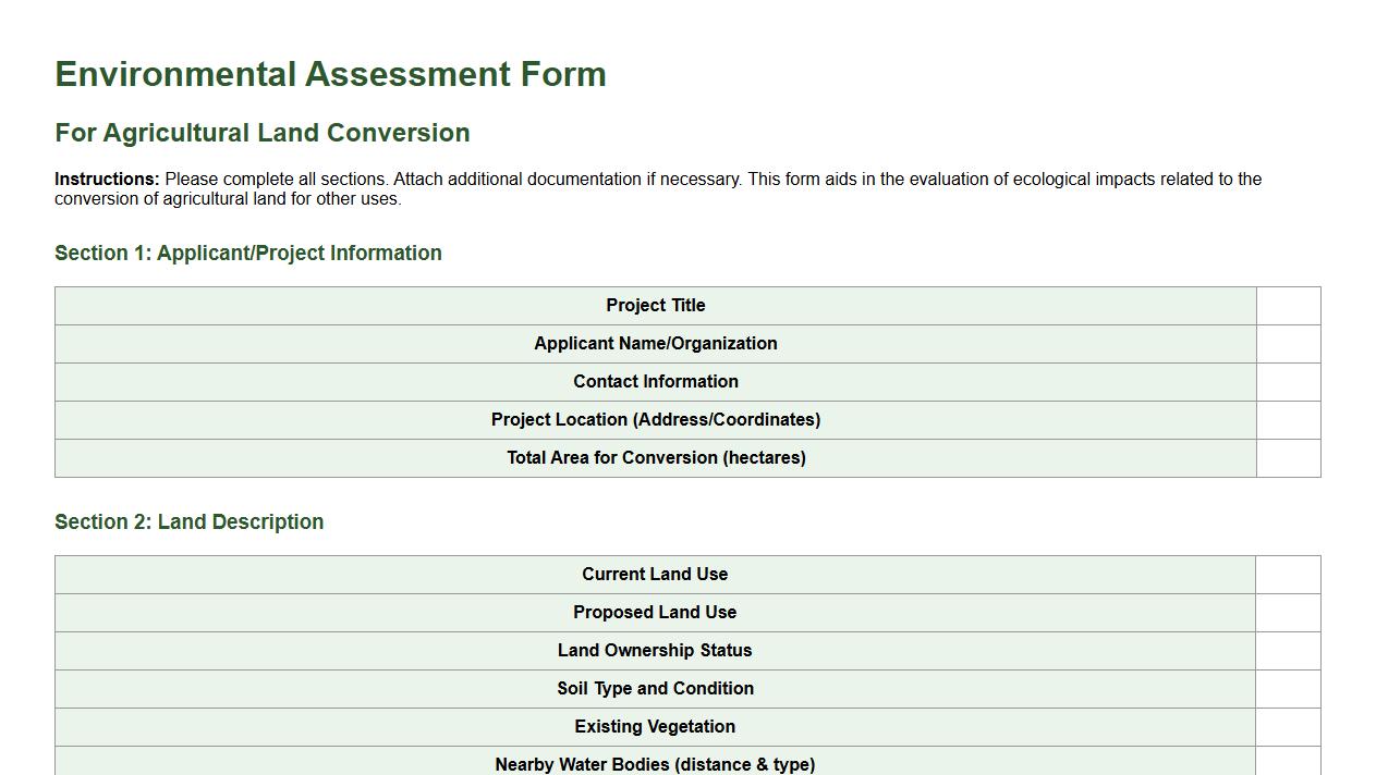 environmental assessment form sample for agricultural land conversion image preview