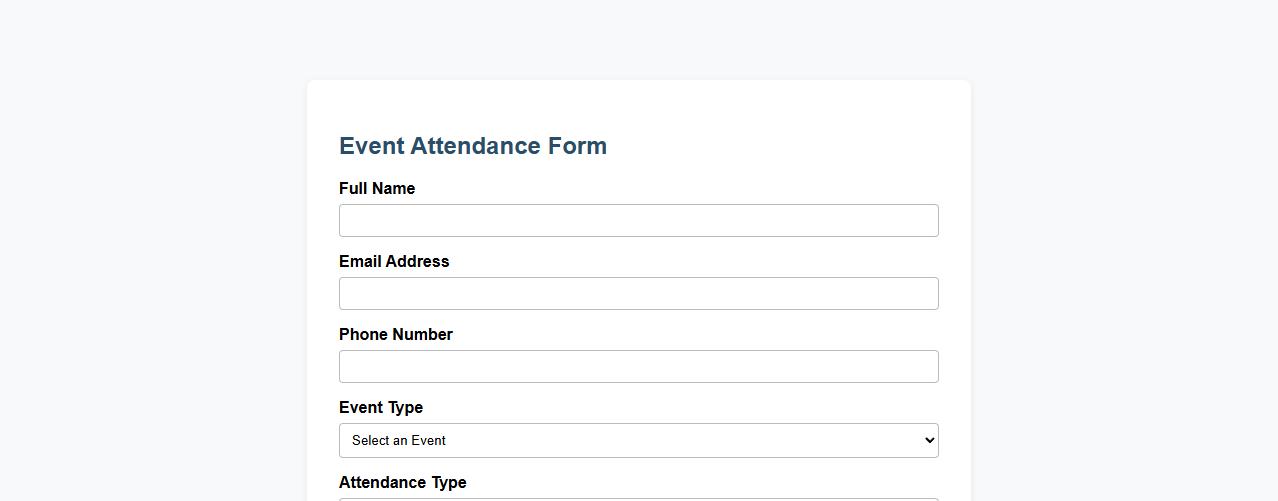 event attendance form sample with payment section image preview