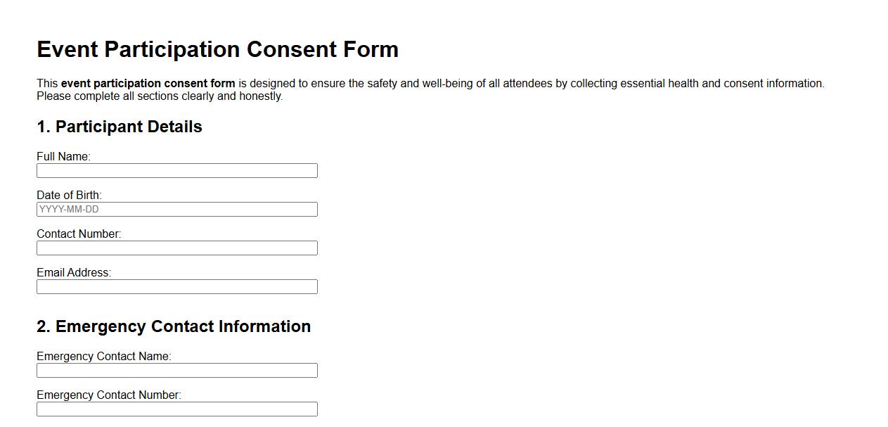 event participation consent form sample including health declaration image preview