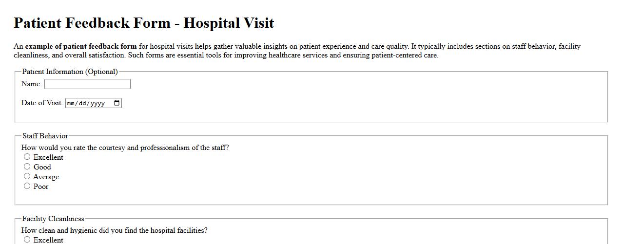 Example of patient feedback form for hospital visit image preview