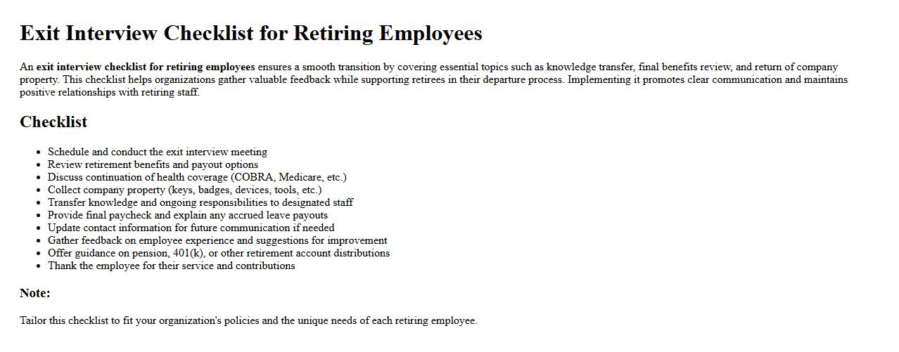 Exit interview checklist for retiring employees image preview